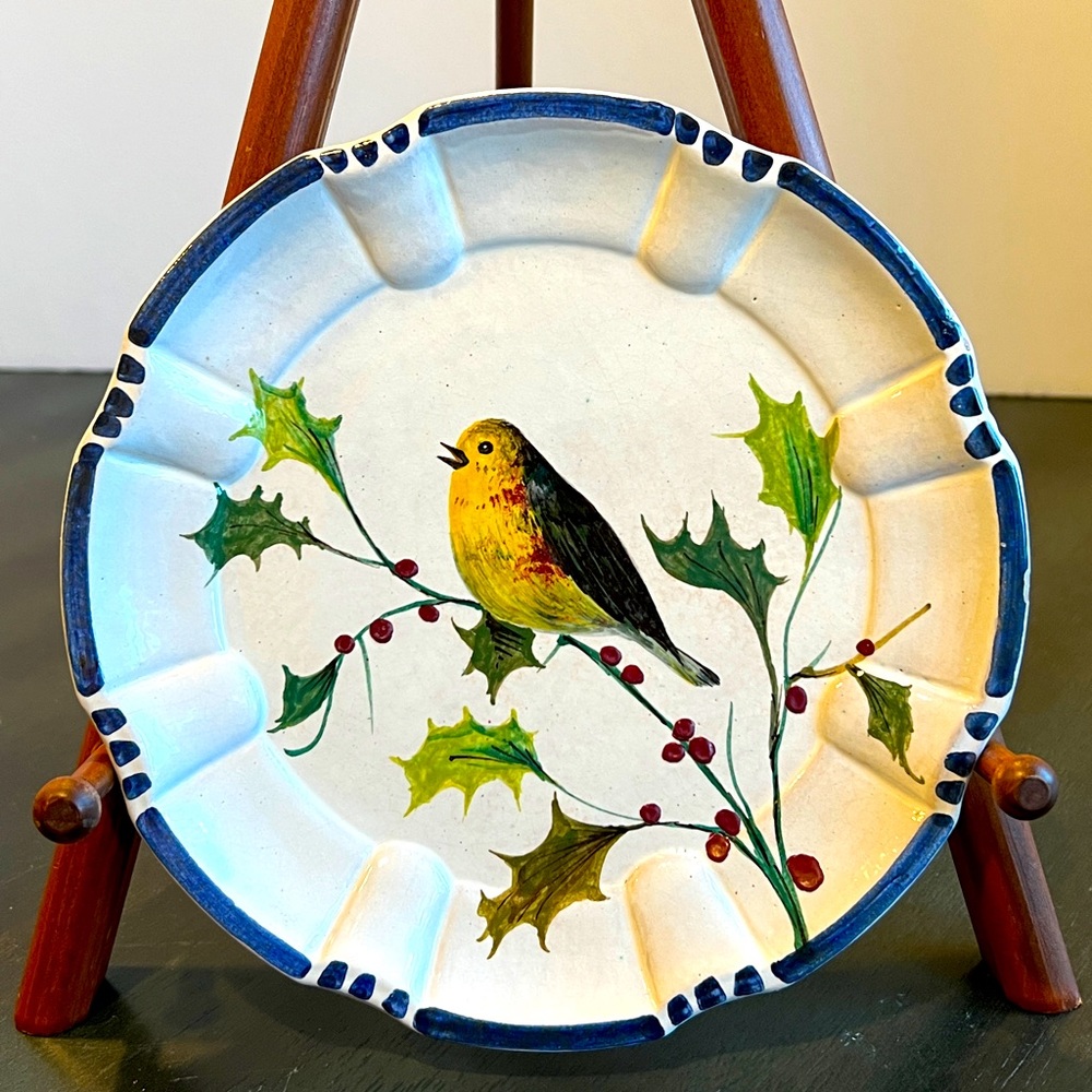 VTG SC Decorative Plate. Handpainted Bird On A Cranberry Branch
